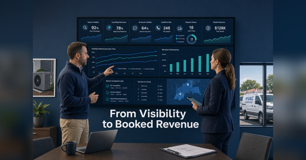 HVAC marketing agency connecting search, AI visibility, qualified calls, dispatch and revenue