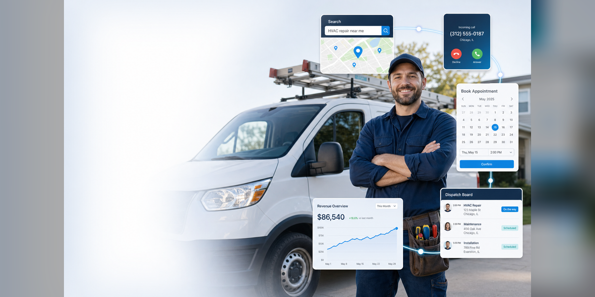 HVAC marketing system connecting local search and AI visibility to booked HVAC service and revenue