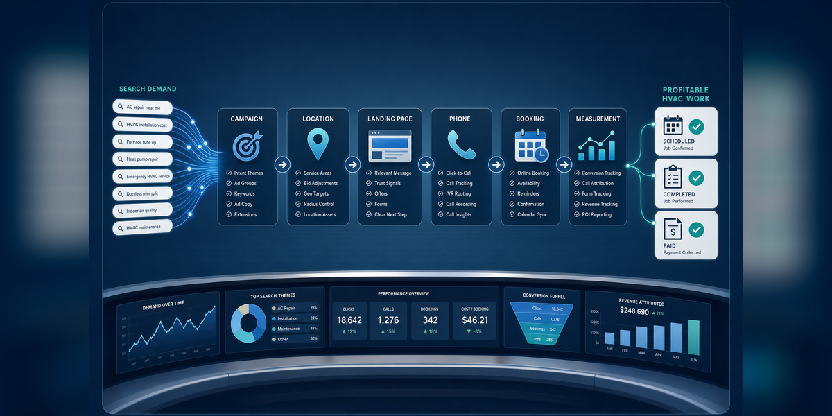 hvac ppc control system connecting search demand with booked, completed, and paid HVAC jobs