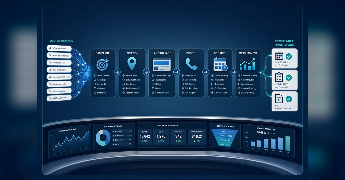 hvac ppc control system connecting search demand with booked, completed, and paid HVAC jobs