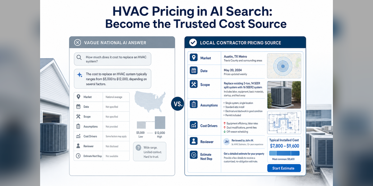 hvac pricing ai search comparison between a vague national estimate and a local scoped contractor cost answer