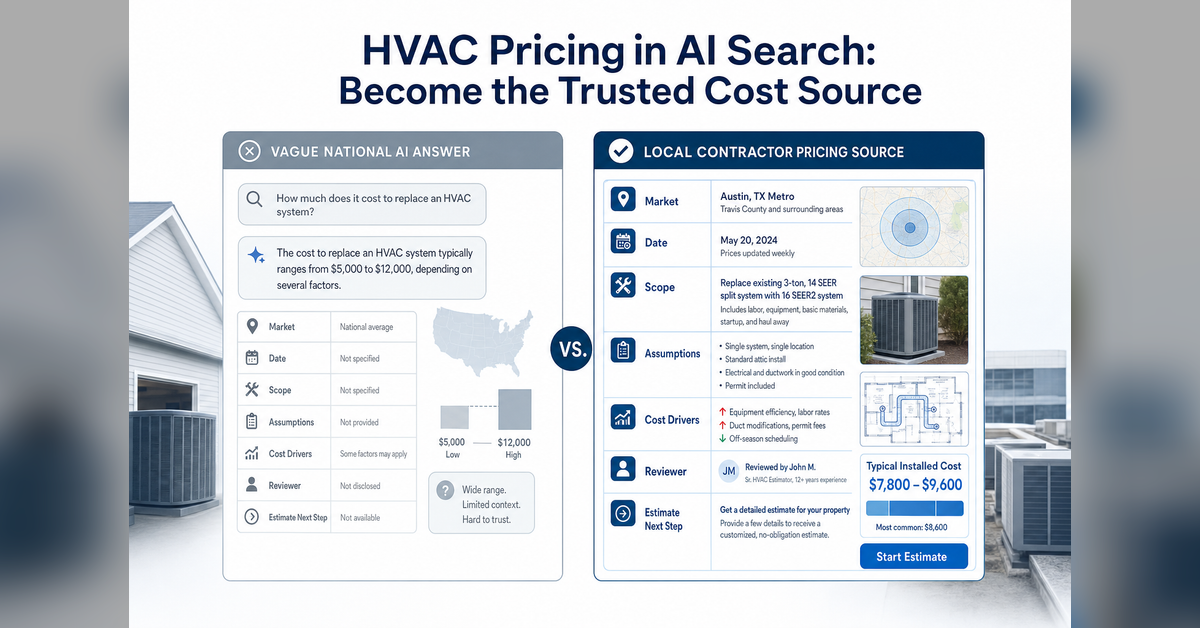 hvac pricing ai search comparison between a vague national estimate and a local scoped contractor cost answer