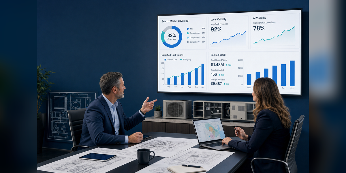 HVAC SEO agency reviewing search visibility, qualified calls and booked jobs