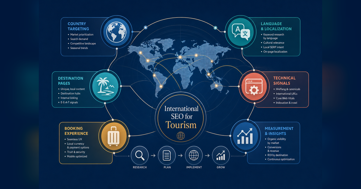 International SEO for tourism architecture connecting markets, languages, destination pages and booking paths
