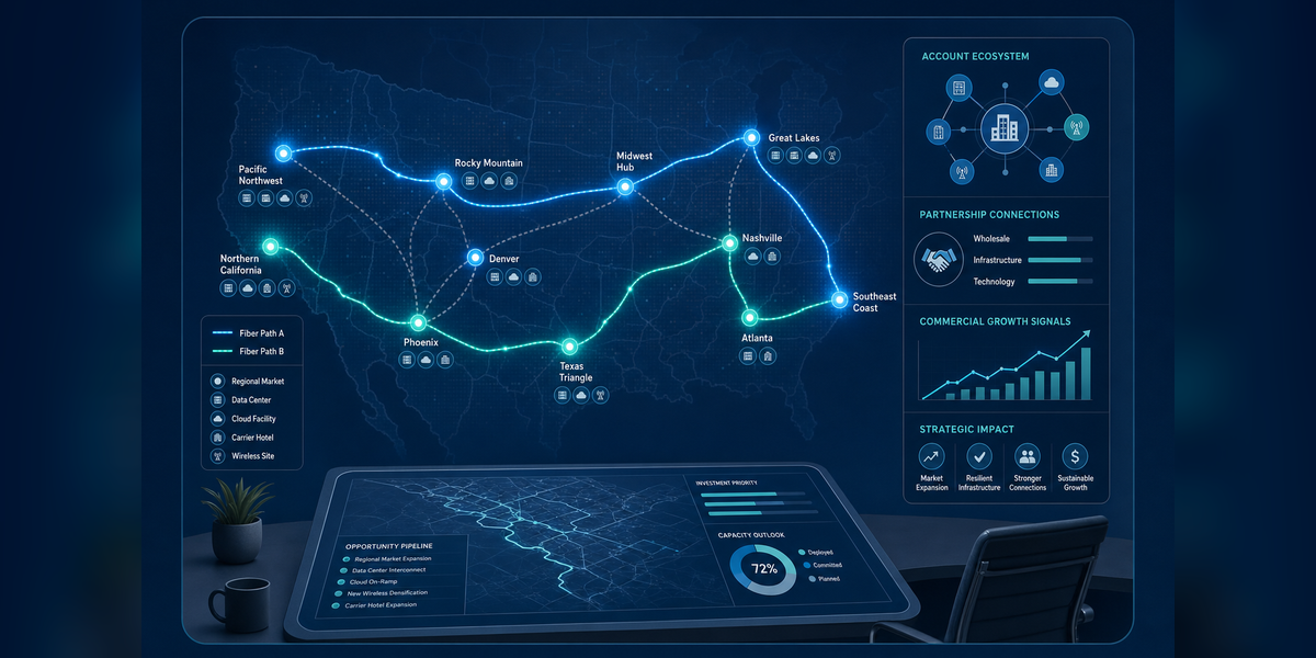 Long-haul fiber business development strategy connecting routes, target markets, data centers, and commercial demand