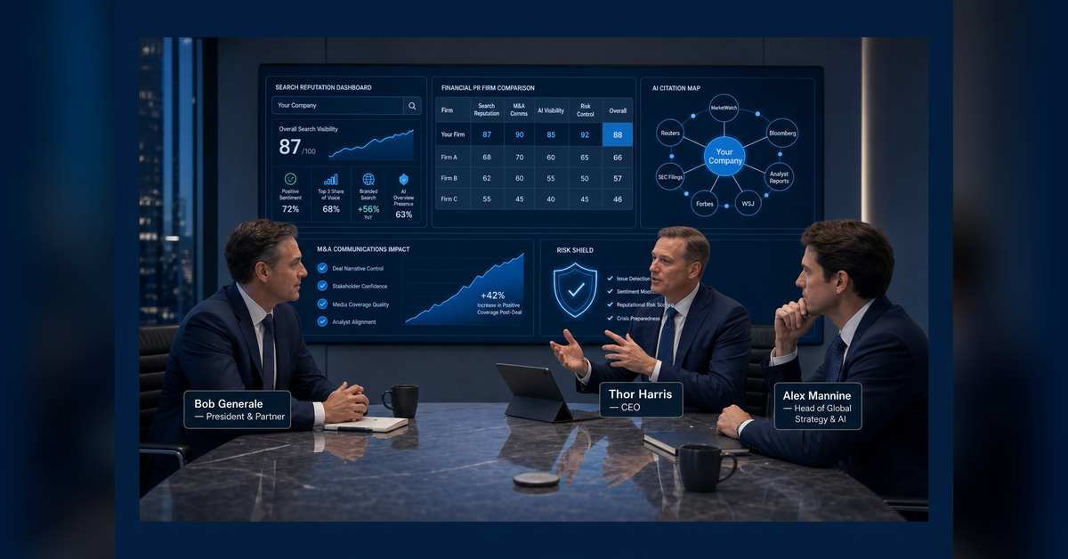 Percepture team leading Top Financial Services Public Relations Firms strategy across PR search AI visibility M&A communications and trust
