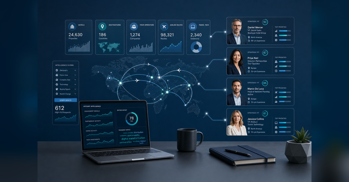 Travel and Tourism Email List research connecting travel companies, decision-makers, source evidence and CRM-ready prospect data