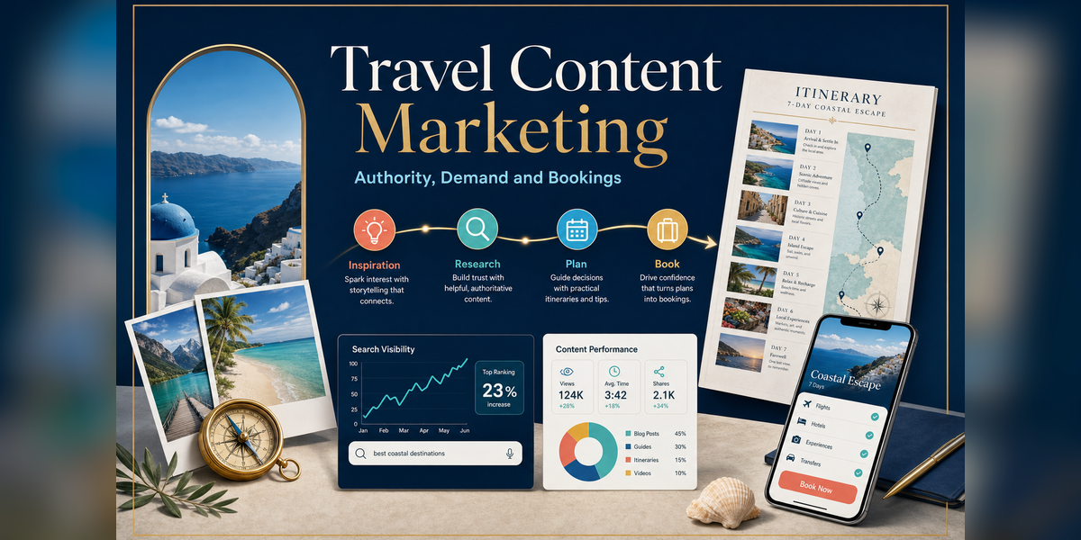 Travel content marketing strategy connecting destination inspiration, search visibility and booking decisions