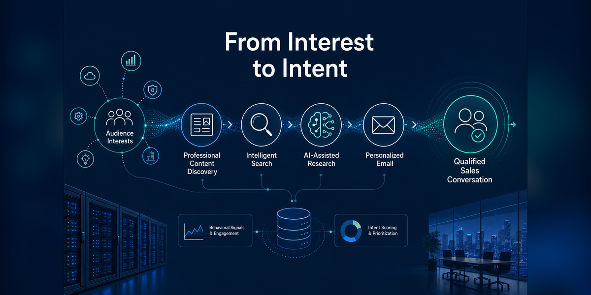 What Is Interest Media? pathway from audience discovery to search, email, trust, and qualified intent