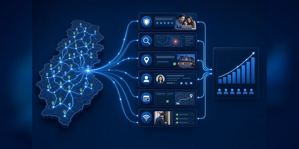 What is ISP marketing? Broadband growth system connecting serviceability, trust, search demand, lead follow-up, and subscribers.