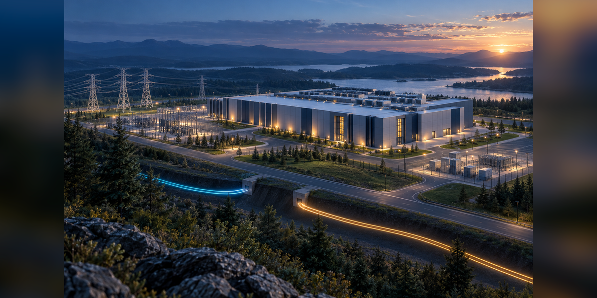 Data center site with power infrastructure and separate fiber connectivity routes
