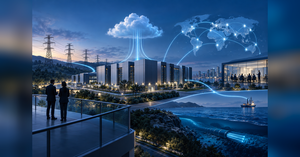 Data center infrastructure connected with power, fiber, cloud, subsea networks and an international conference ecosystem