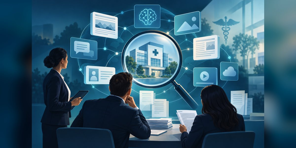 Acquisition team assessing a healthcare brand’s AI visibility and source footprint