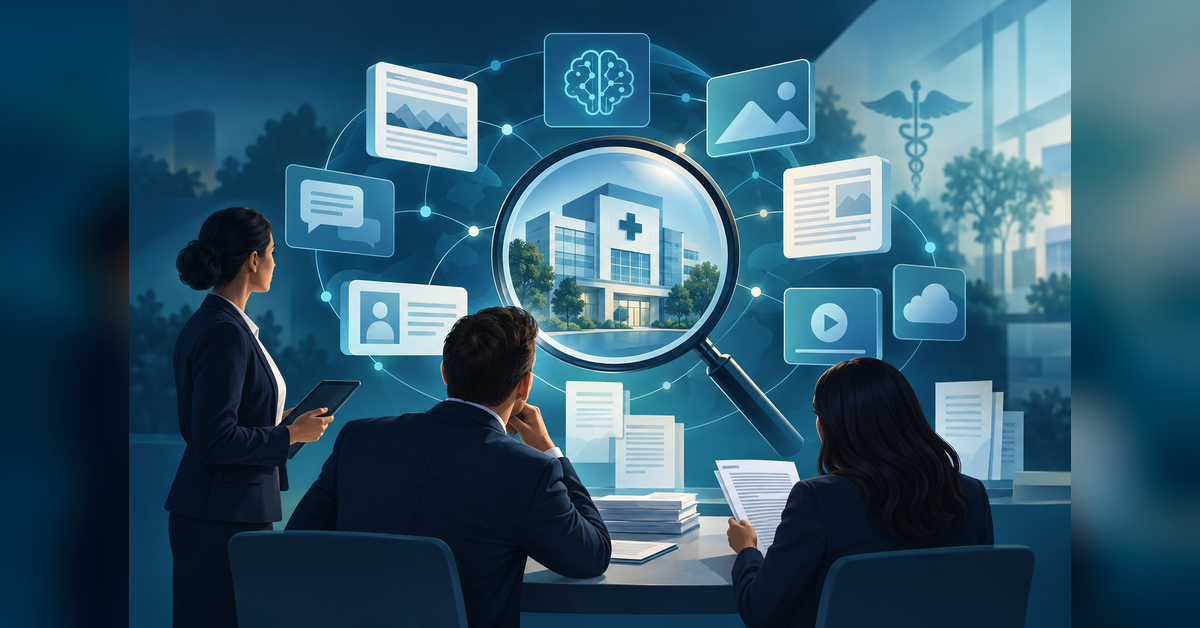 Acquisition team assessing a healthcare brand’s AI visibility and source footprint