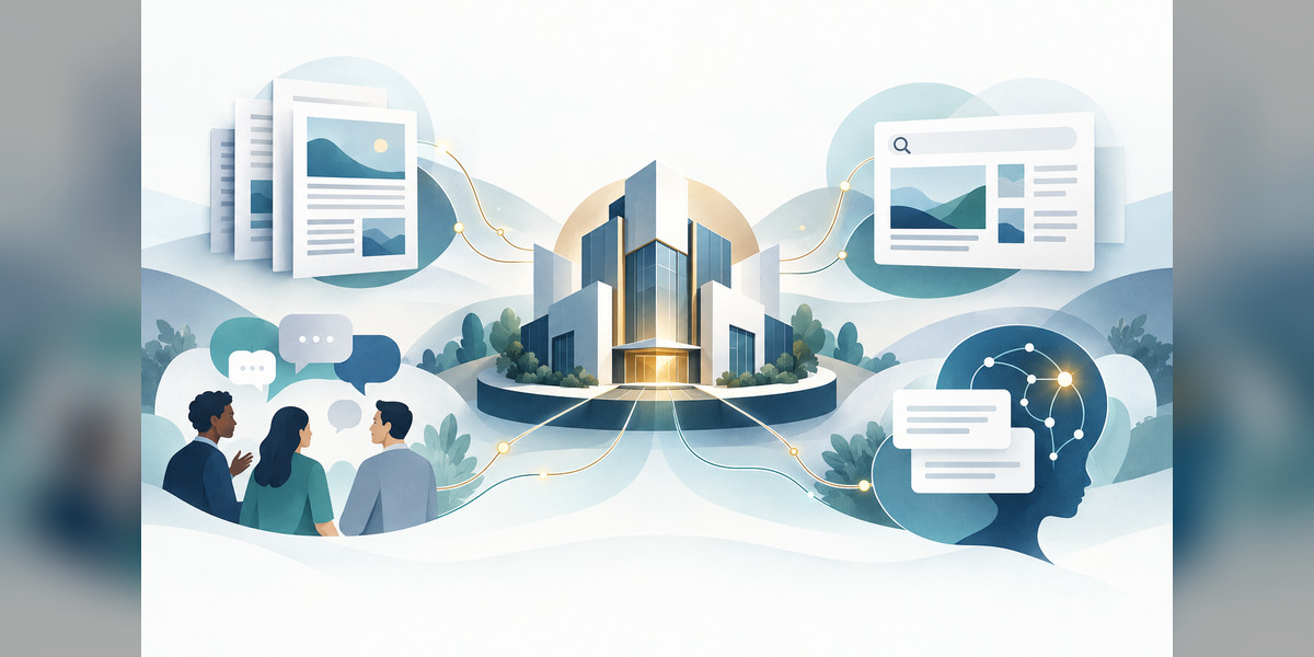Earned media and AI visibility pathways connecting public coverage, search discovery, and AI answers