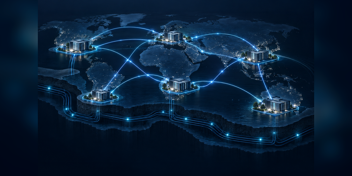 Conceptual long-haul dark fiber corridor connecting AI data center regions