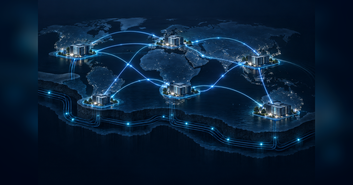 Conceptual long-haul dark fiber corridor connecting AI data center regions