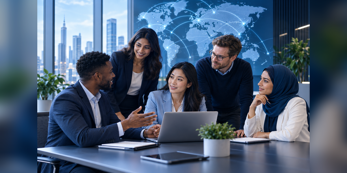 Young telecom professionals collaborating through mentoring and leadership development