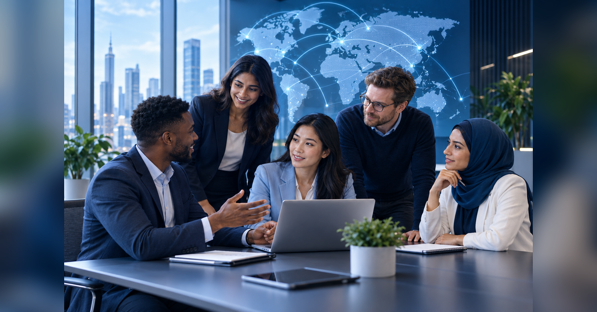 Young telecom professionals collaborating through mentoring and leadership development