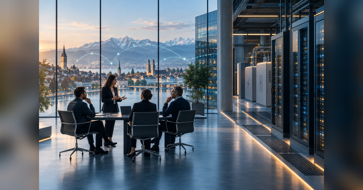 Business leaders discussing digital infrastructure at a Zurich data center conference
