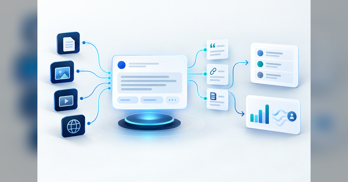 Conceptual ChatGPT SEO tracking workspace connecting prompts, sources, citations and referral signals