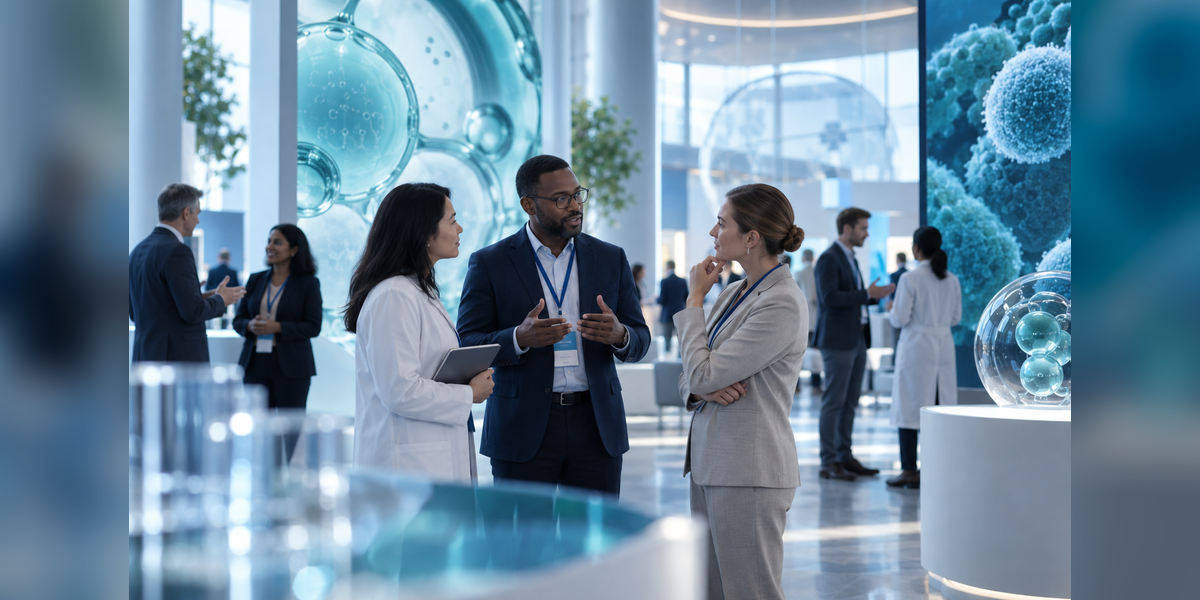 Pharmaceutical microbiology professionals meeting at a scientific conference