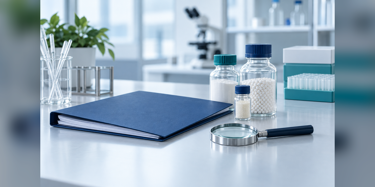 Capto Q resin purchasing concept with generic sealed laboratory containers and procurement documents