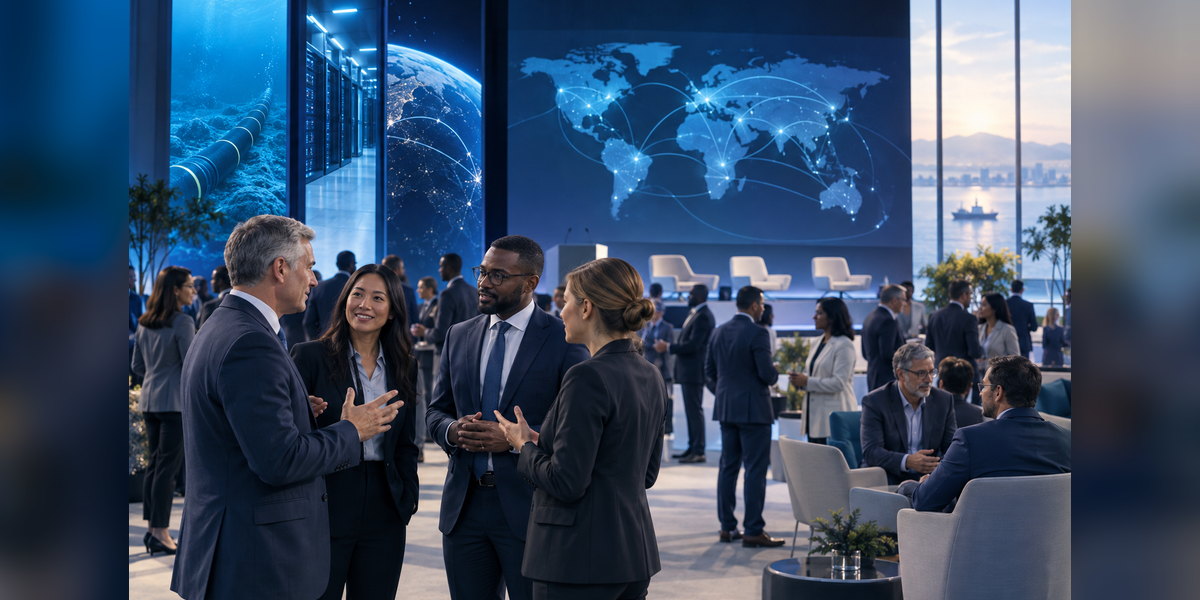 PTC attendees from telecommunications, data center, investment and policy organizations networking at a conference