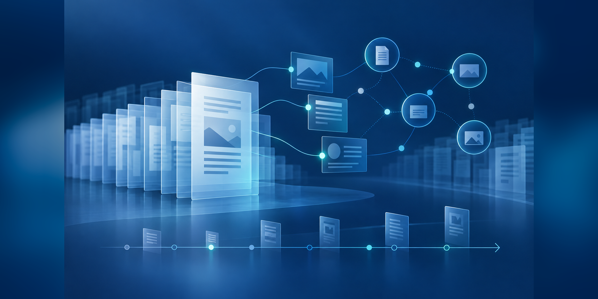 Abstract AI search historical data archive with source and citation pathways