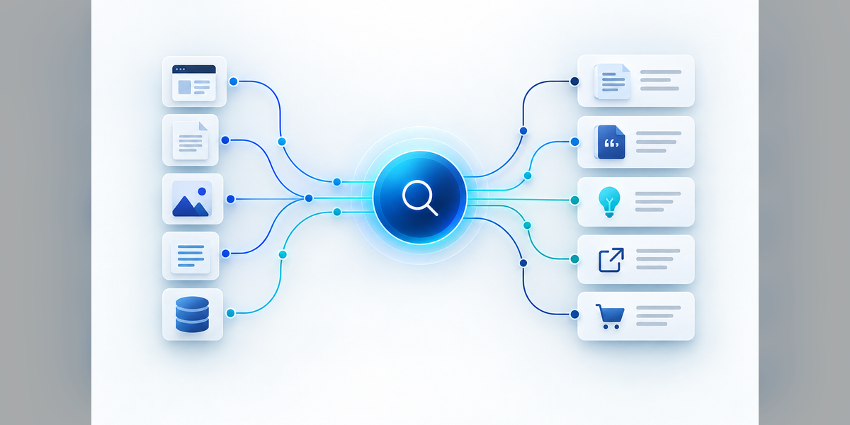 Abstract AI Mode SEO checker evidence paths for sources, citations, recommendations, referrals, and conversions
