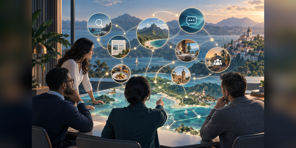 Destination marketing team mapping travel information for AI visibility and traveler recommendations