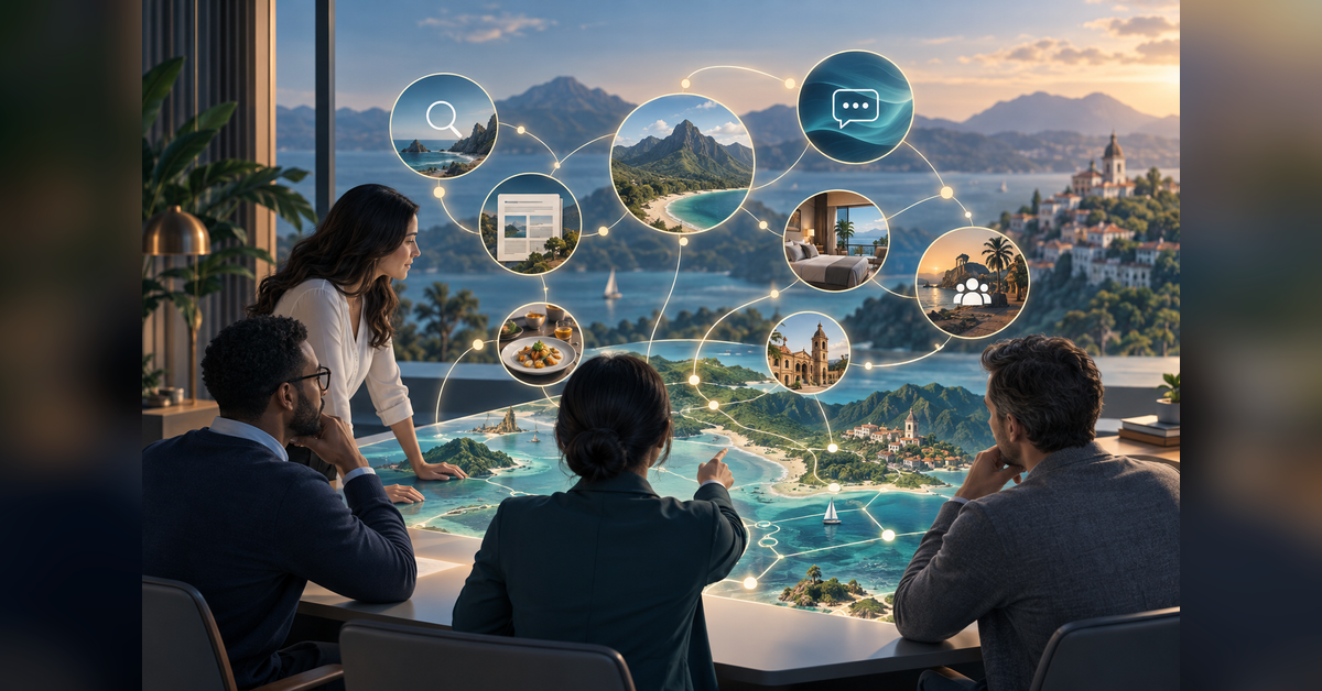 Destination marketing team mapping travel information for AI visibility and traveler recommendations