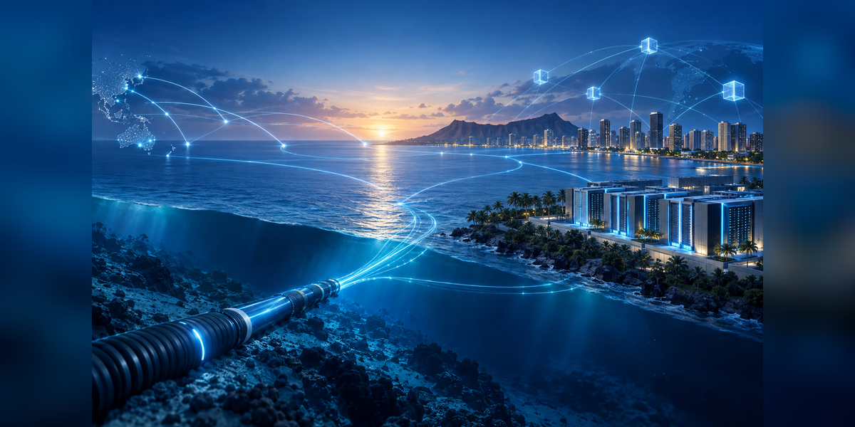 Abstract Pacific digital infrastructure network representing the PTC 2026 conference themes