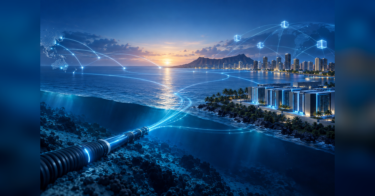 Abstract Pacific digital infrastructure network representing the PTC 2026 conference themes