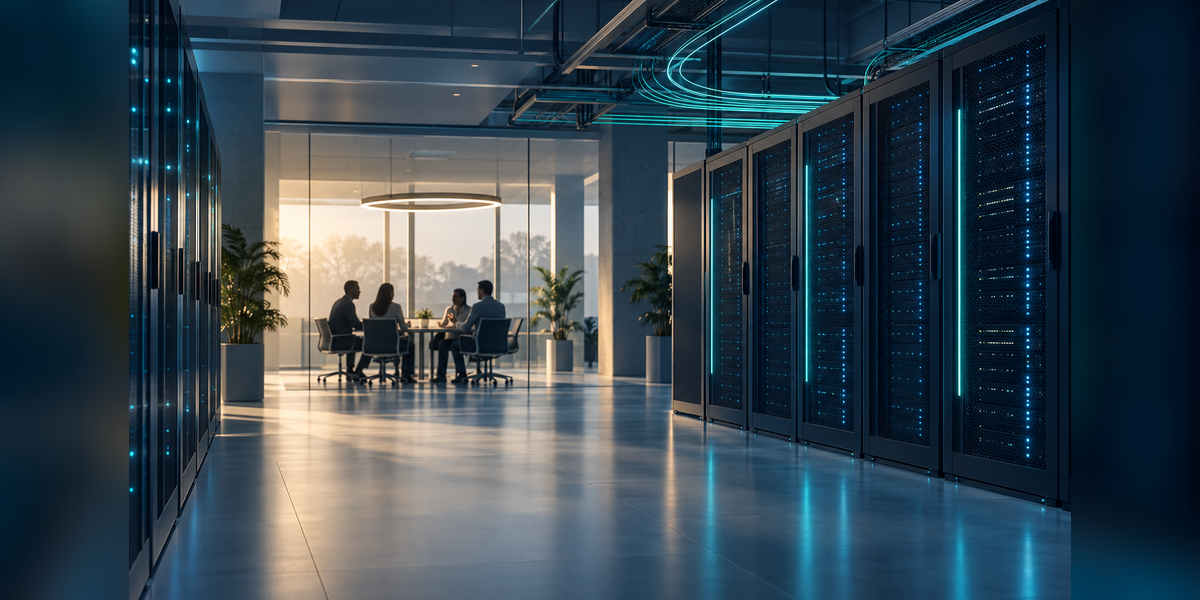 Conceptual data-center infrastructure and meeting space for OCP APAC Summit 2027 attendance planning