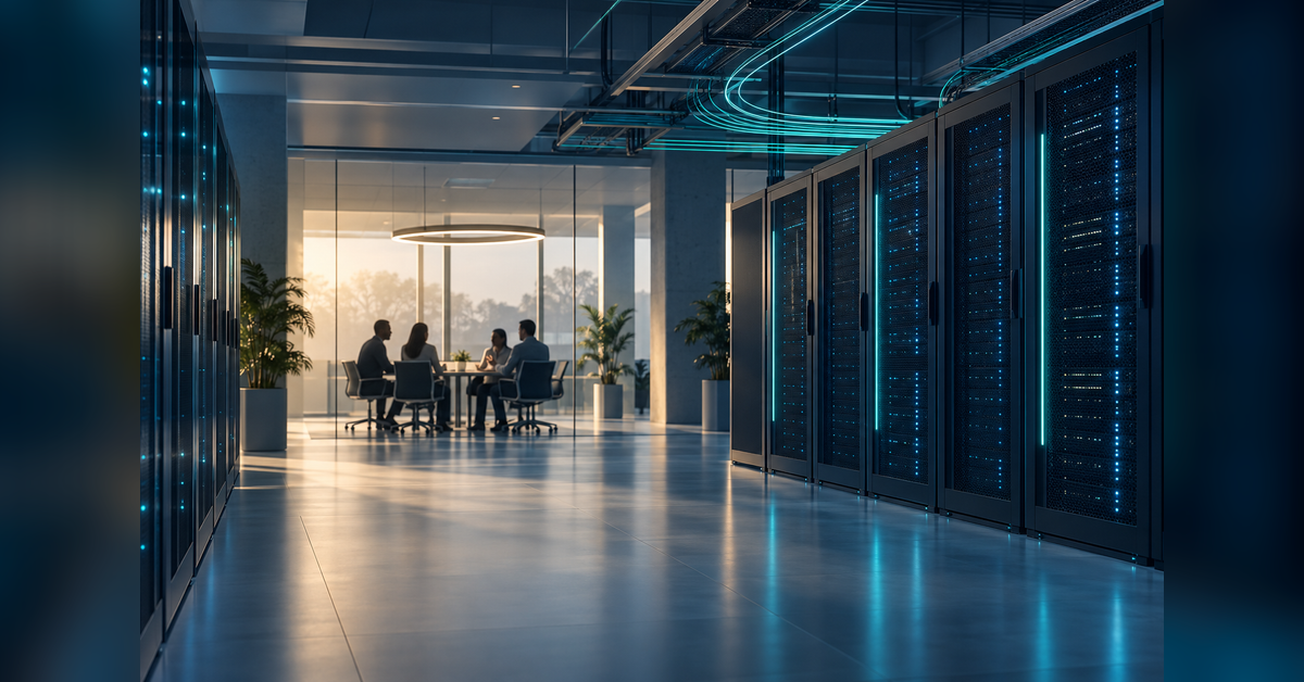 Conceptual data-center infrastructure and meeting space for OCP APAC Summit 2027 attendance planning