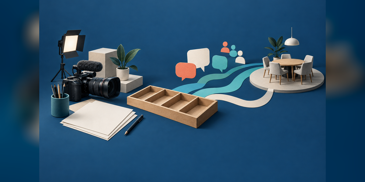 Social media marketing budget planning illustration connecting content production, distribution, community response, and financial decisions