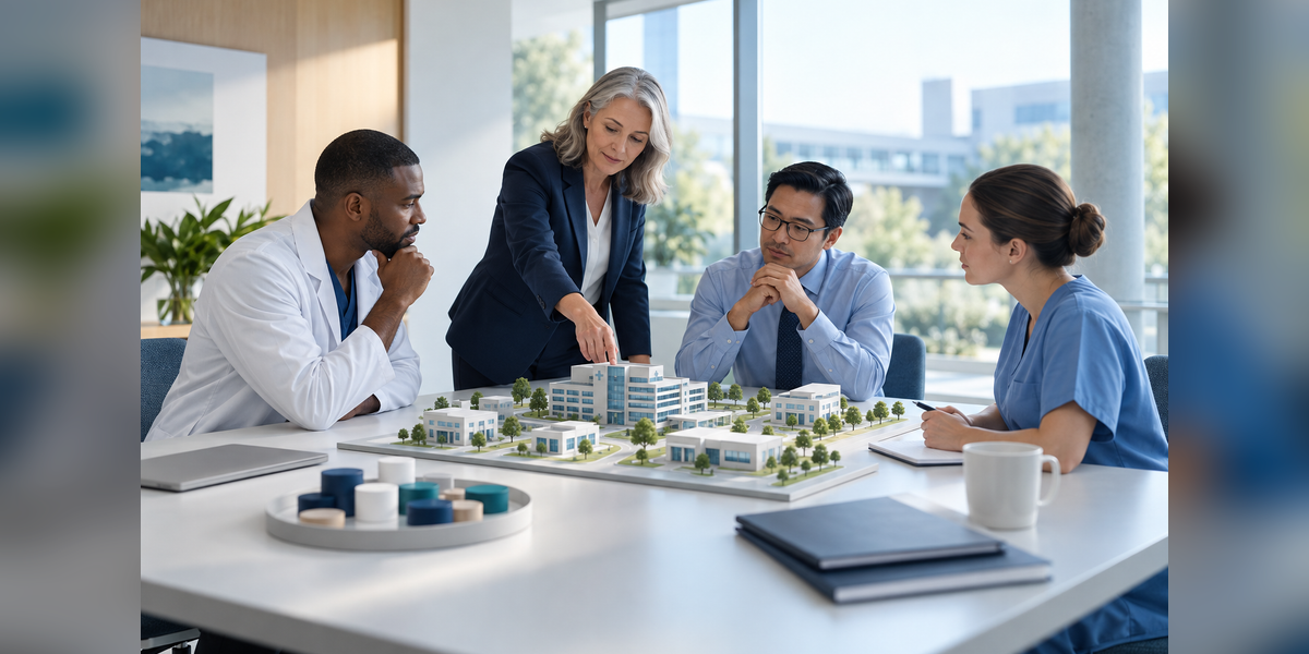 Hospital marketing budget planning concept with connected care-location models and allocation tokens