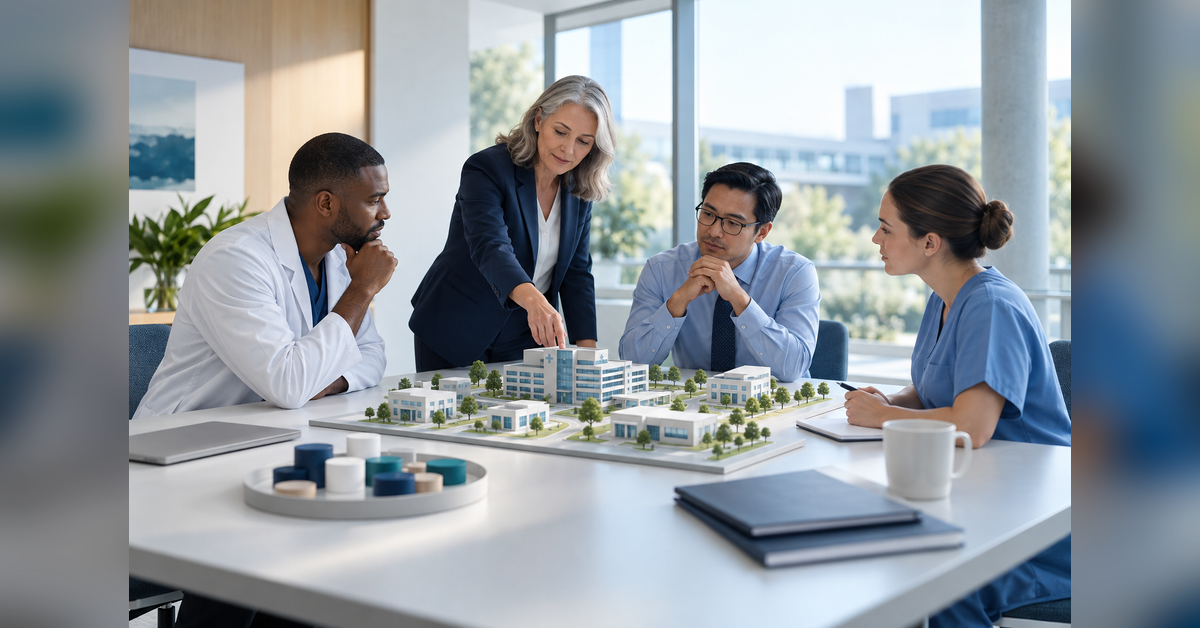Hospital marketing budget planning concept with connected care-location models and allocation tokens