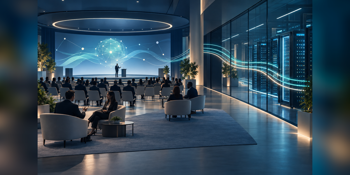 Conceptual AI infrastructure and conference setting for the NVIDIA GTC 2027 event guide