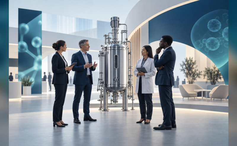 Conceptual bioreactor and professional discussion for a BioProcess International Europe 2027 planning guide