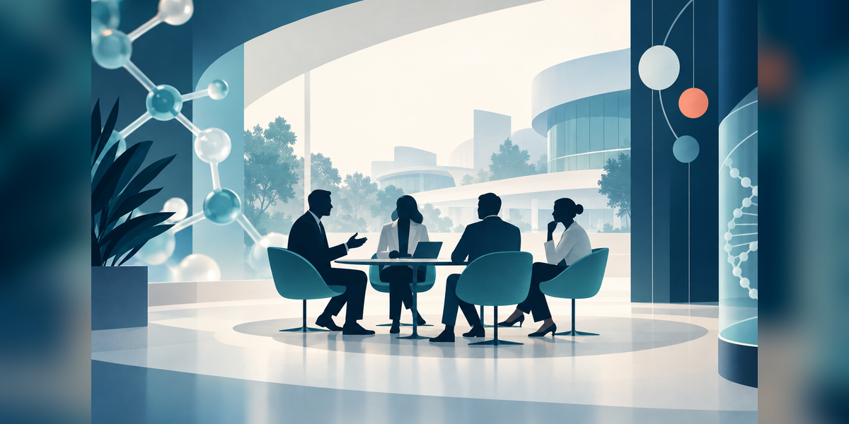Conceptual biotechnology meeting scene for the BIO International Convention 2027 event guide