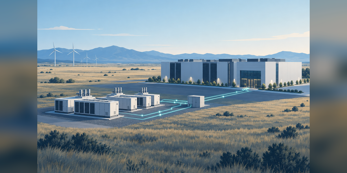 Conceptual illustration of power generation, a data center and network connections for the Google AEP power deal