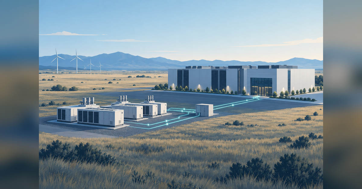 Conceptual illustration of power generation, a data center and network connections for the Google AEP power deal