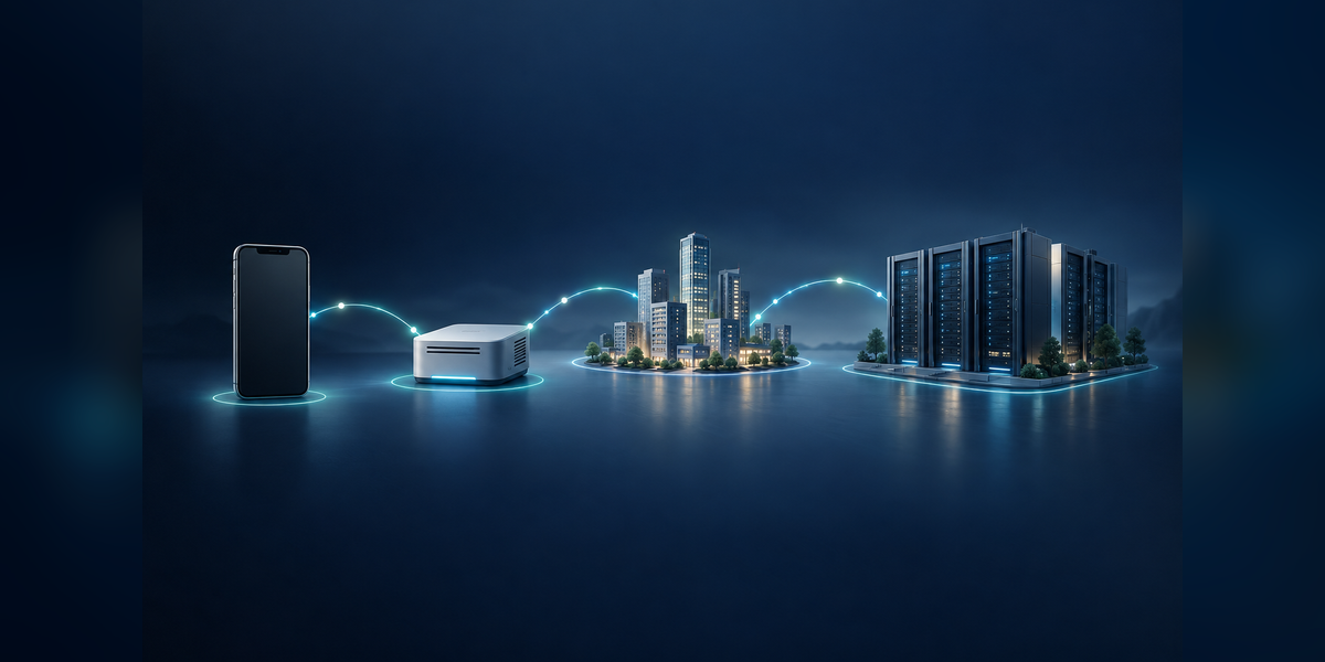 Conceptual comparison of on-device, gateway, metro edge, and regional infrastructure for AI inference