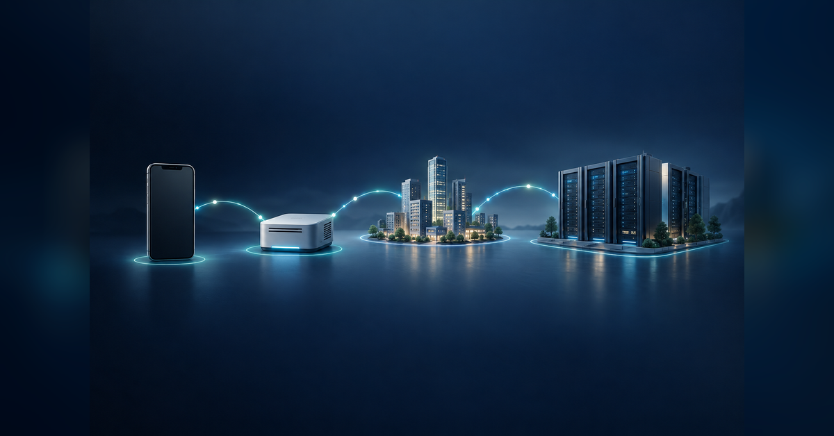 Conceptual comparison of on-device, gateway, metro edge, and regional infrastructure for AI inference