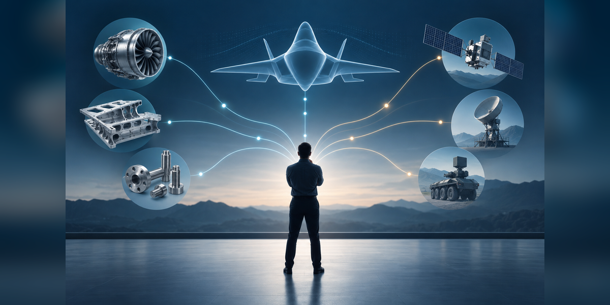 Conceptual aerospace and defense email marketing pathways connecting technical capabilities with distinct buyer decisions