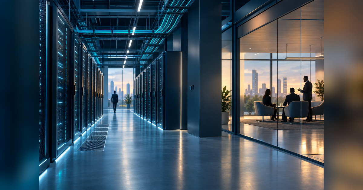 Conceptual digital infrastructure and meeting space for Datacloud USA + Metro Connect Fall 2027 planning
