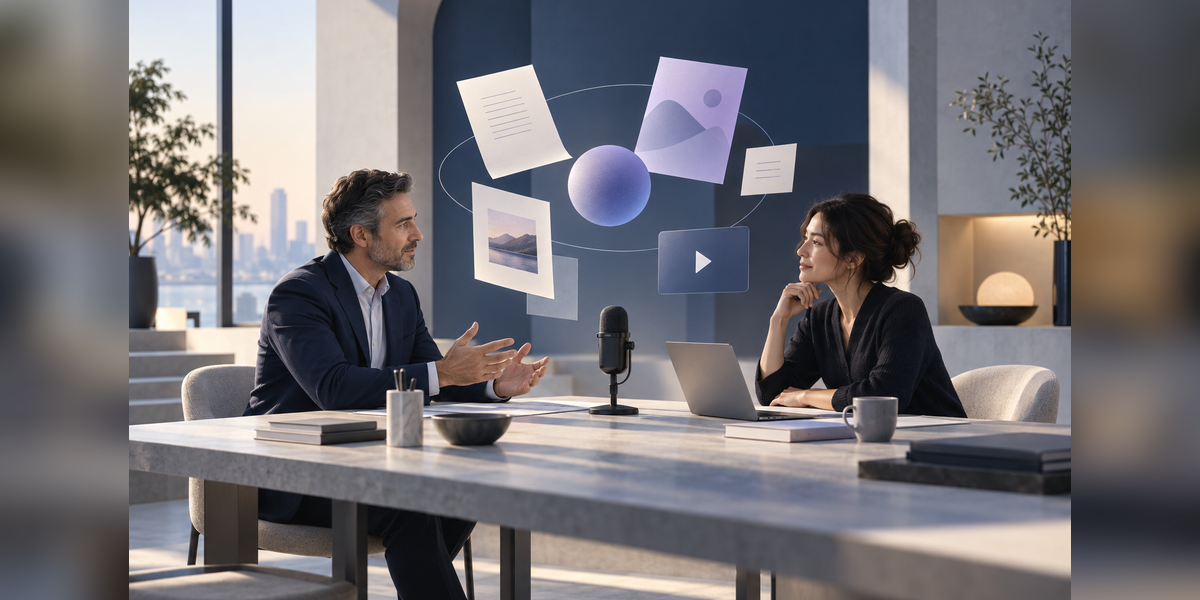 Executive and editor planning B2B thought leadership content across writing and video