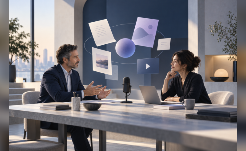 Executive and editor planning B2B thought leadership content across writing and video
